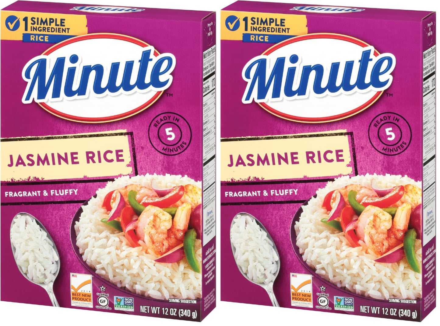 Minute Jasmine Rice, Instant Jasmine Rice for Quick Dinner Meals, 12 Ounce Box (Pack of 2)
