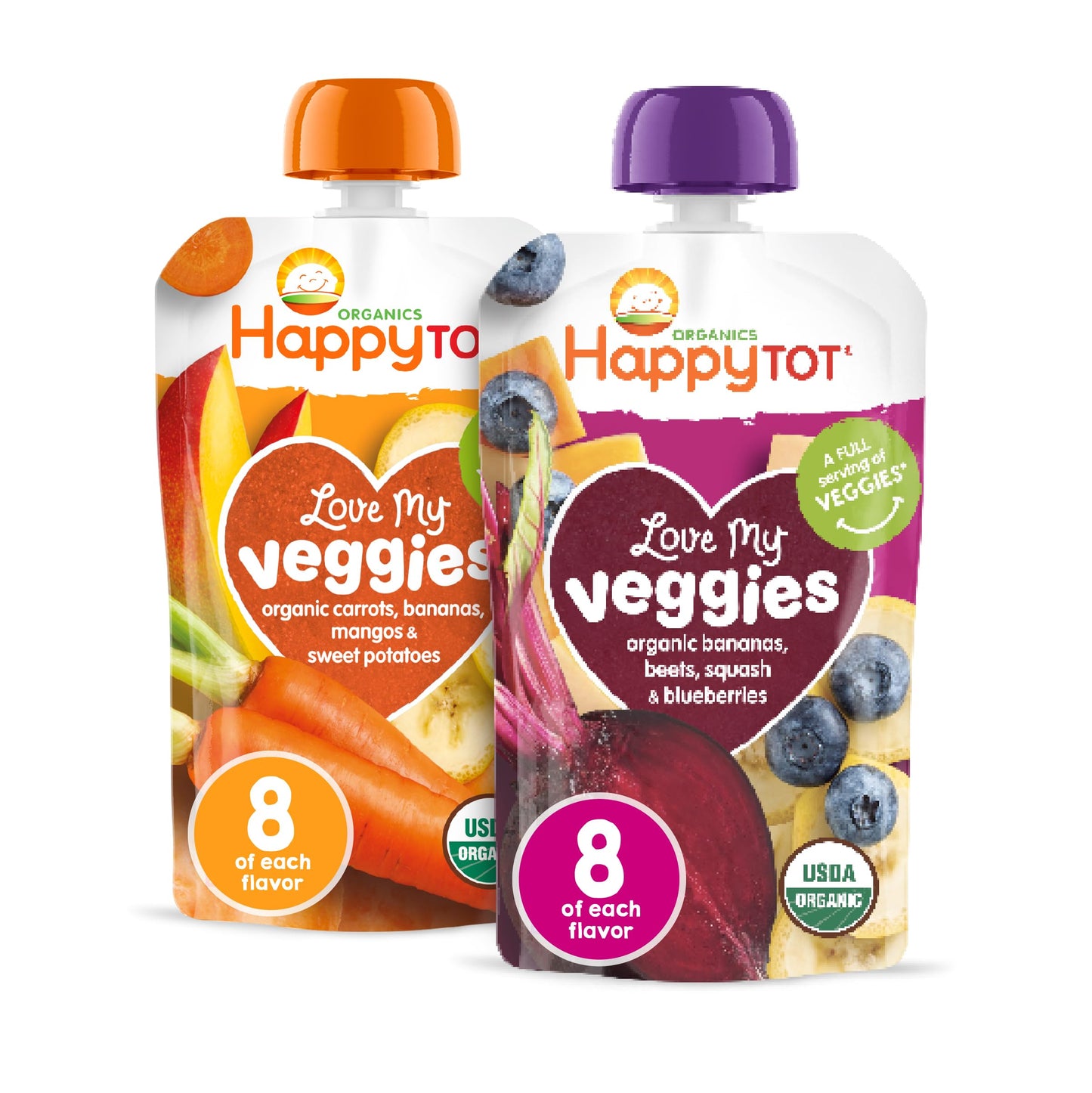 Happytot Organics Stage 4 Baby Food Pouches, Gluten Free, Vegan Snack, Love My Veggies, Fruit & Veggie Puree, Variety Pack, 4.22 Ounce (Pack Of 16), Large Online Retailer Limited Availability