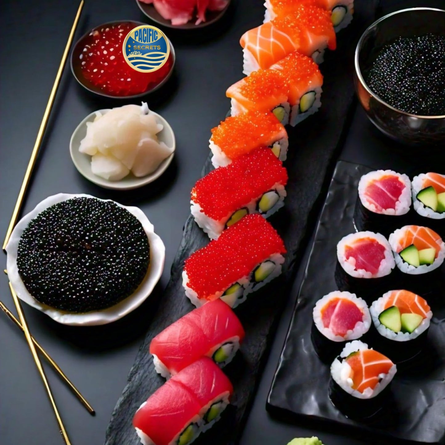 Pacific Secrets Black Vegan Caviar | Seaweed | No-Fish | Kosher | 4.4 Oz Glass Jar