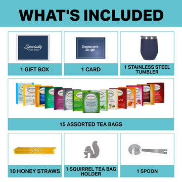 Mothers Day Gifts For Mom Tea Gifts For Women - Sampler Gift Basket With 15 Unique Blends, Honey Sticks, Stainless Tumbler & Gif