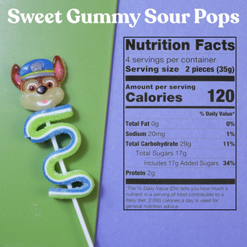 Galerie Paw Patrol Gummy Pops Candy, Skye and Chase Characters, Individually Wrapped, 1.23 Ounces, Pack of 4