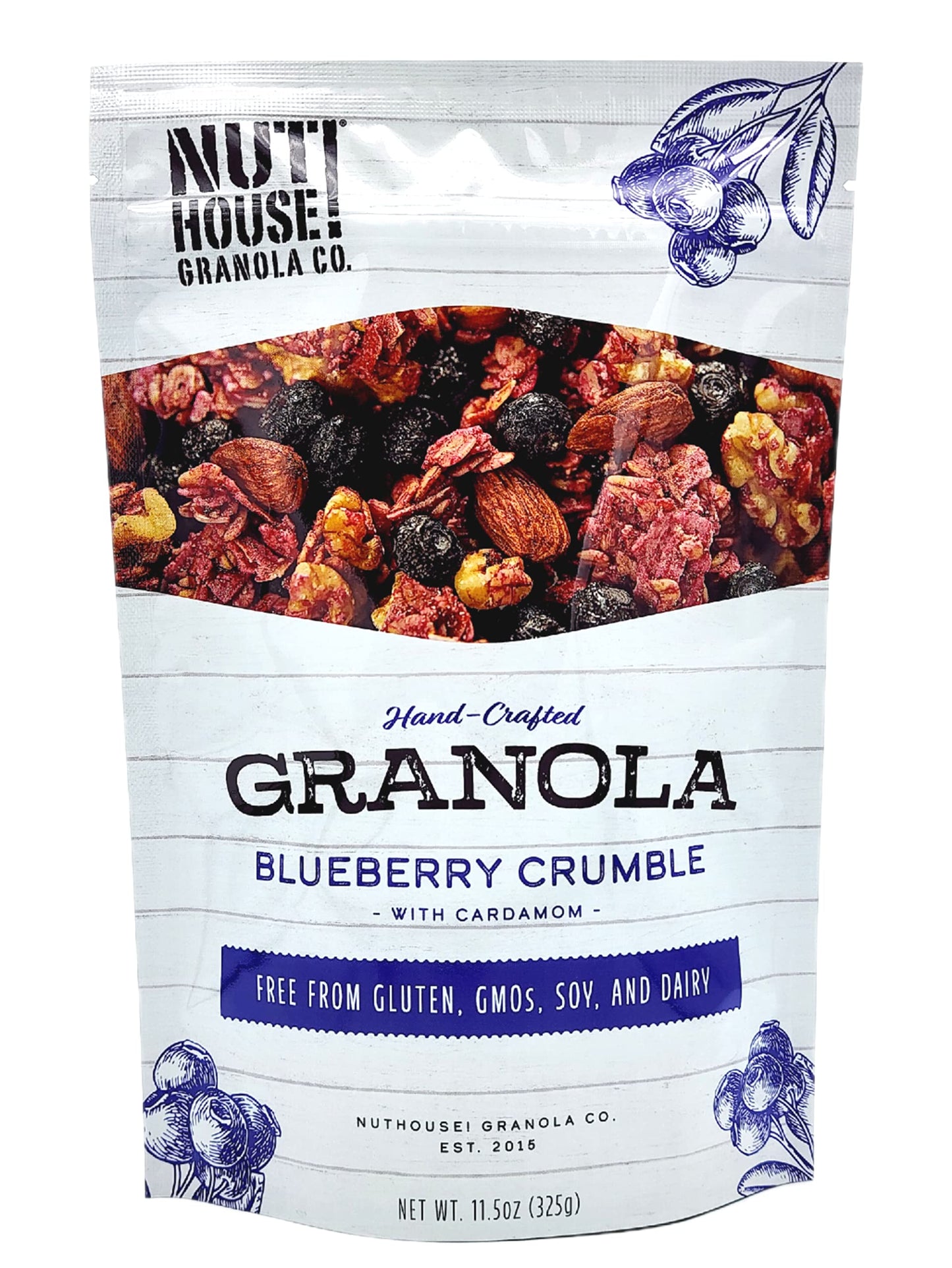 Nuthouse! Granola Company - Premium Blueberry Crumble Granola | Certified Gluten-Free, Non-Gmo, Kosher | Vegan, Soy-Free | 11.5