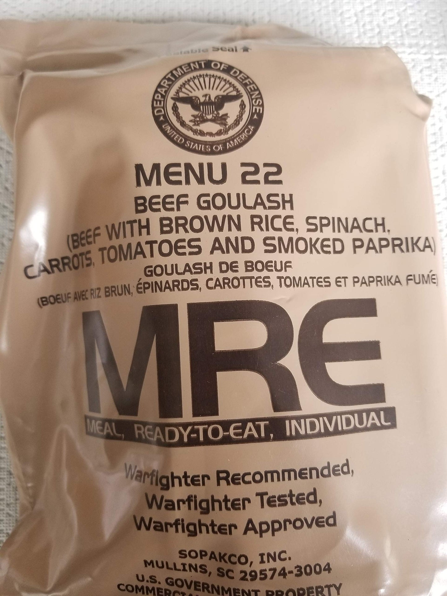 Lojo Surplus 2022 Genuine Military Mre Meals Ready To Eat With Inspection Date 2022 Or Newer (Beef Goulash)