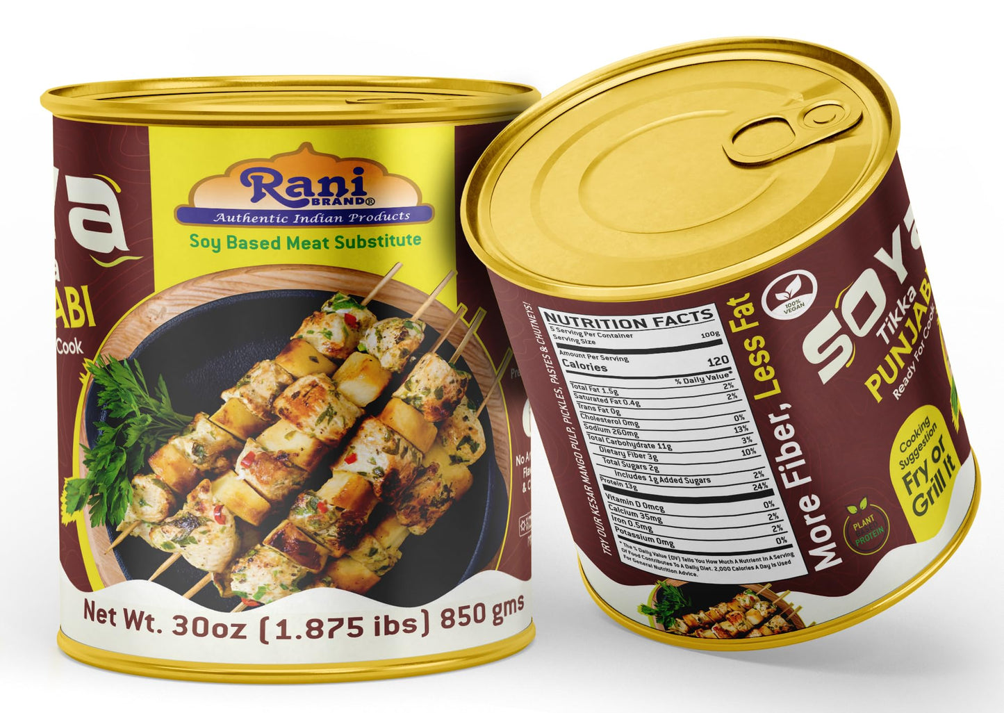 Rani Soya Tikka Punjabi 30Oz (1.875Lbs) 850G, Pack Of 2, Ready For Cook ~ Easy Open Lid | All Natural | Vegan | No Colors | Non-