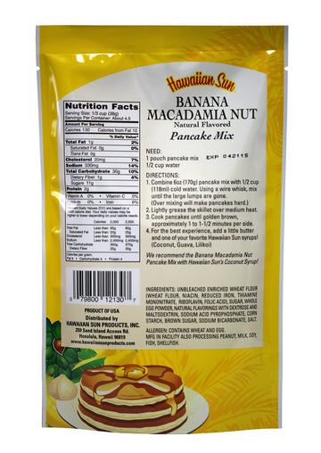 Pancake Mix, 6 Ounce Bag By Hawaiian Sun (Banana Macadamia Nut, 12 Packs)