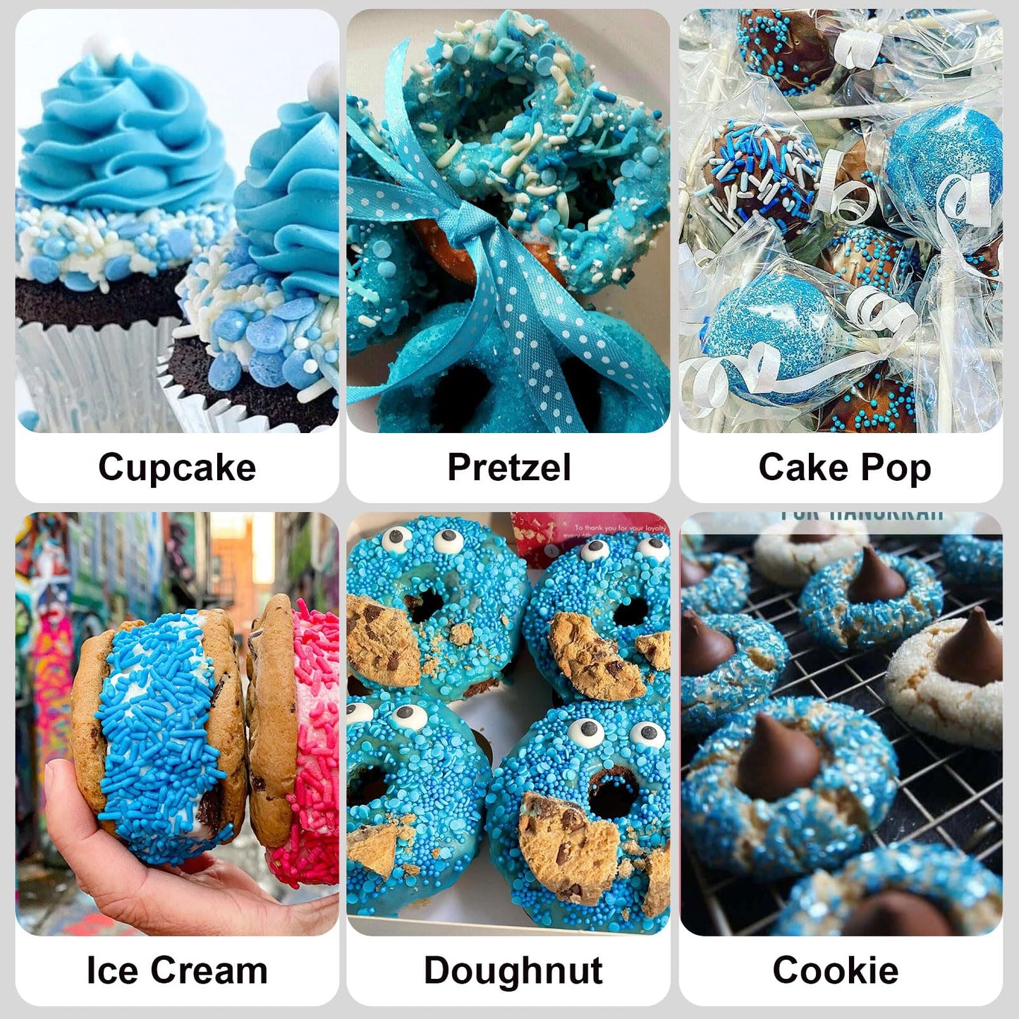 HUEBEATY 6-in-1 Blue and White Sprinkles for Cake Decorating - 180g/6.36oz Edible Baby Shower, Hanukkah, Frozen & Winter Sprinkl