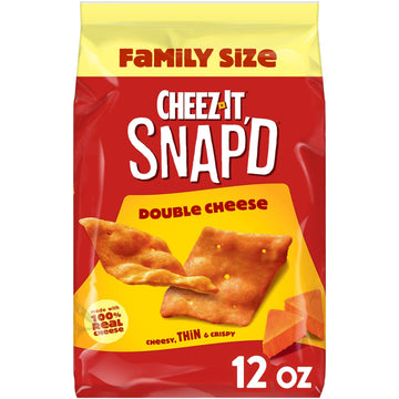 Cheez-It Snapd Cheese Cracker Chips, Thin Crisps, Lunch Snacks, Family Size, Double Cheese, 12oz Bag (1 Bag)