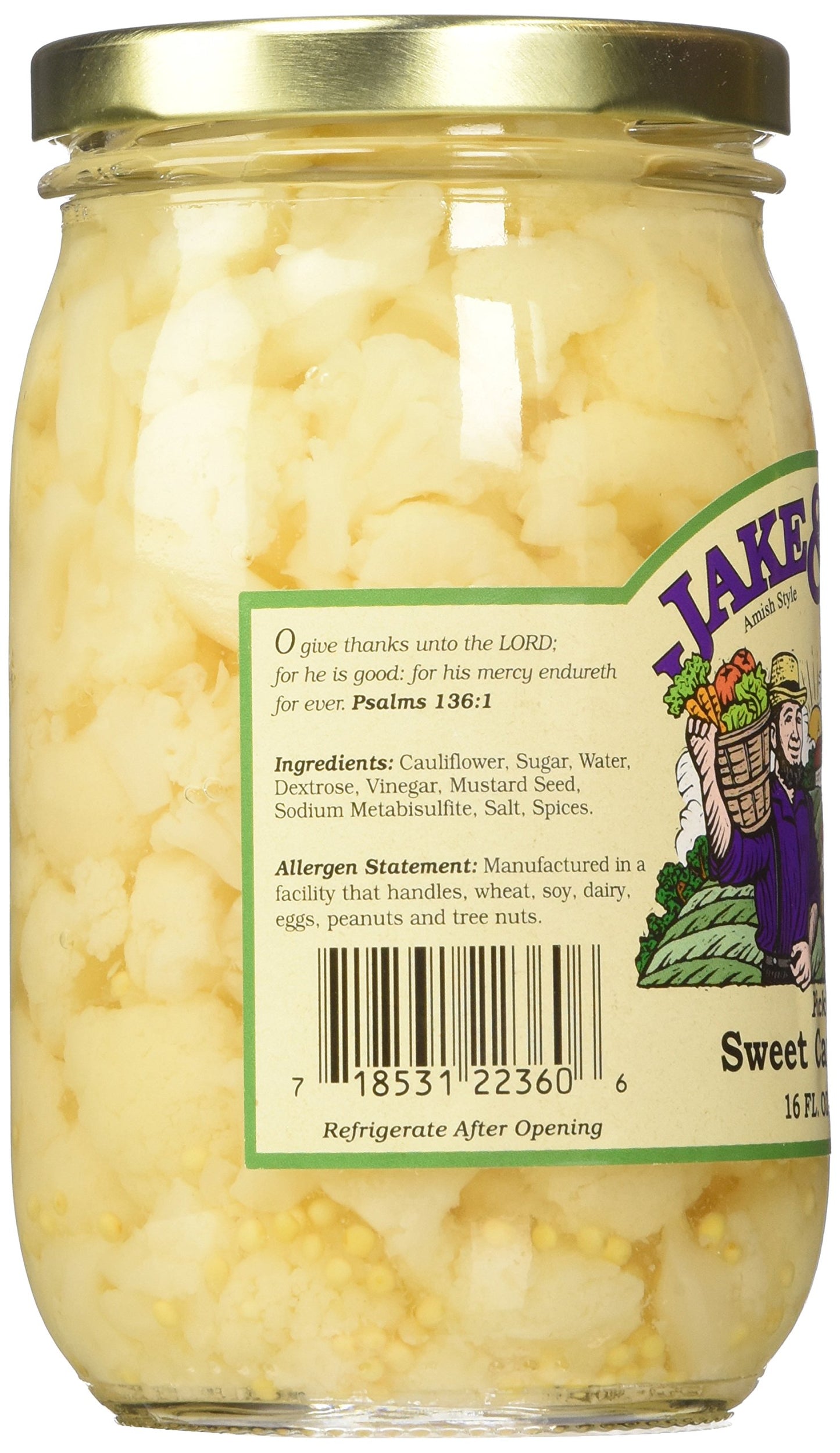 Jake & Amos Pickled Sweet Cauliflower, 16 Oz. Jar (Pack Of 2)