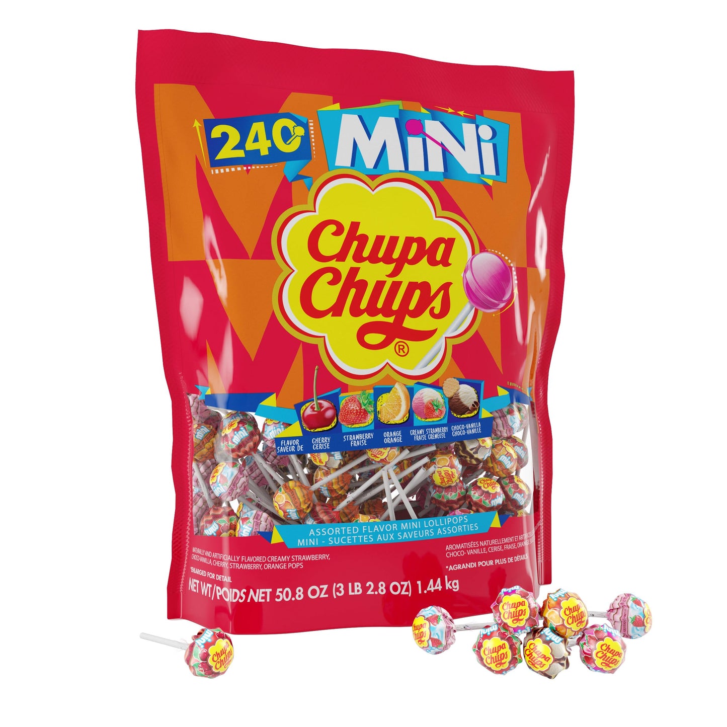Chupa Chups Mini Lollipop Assortment, 5 Flavors, Individually Wrapped Candy For Kids, 50.8 Oz Bag (240 Suckers)