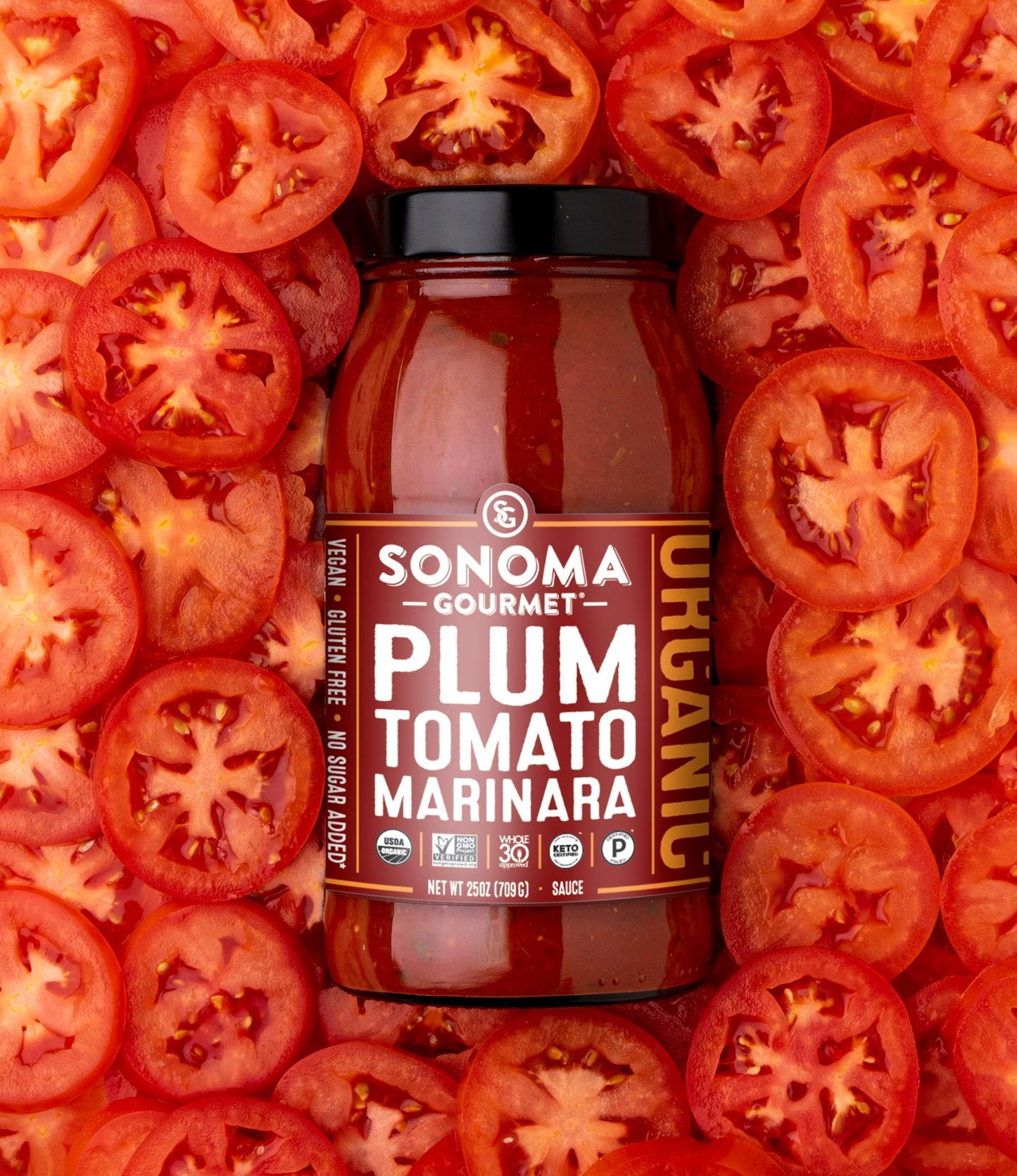 Sonoma Gourmet Plum Tomato Marinara Pasta Sauce | Usda Organic, Non-Gmo, No Sugar Added | Made With Fresh Ingredients | 25 Ounce