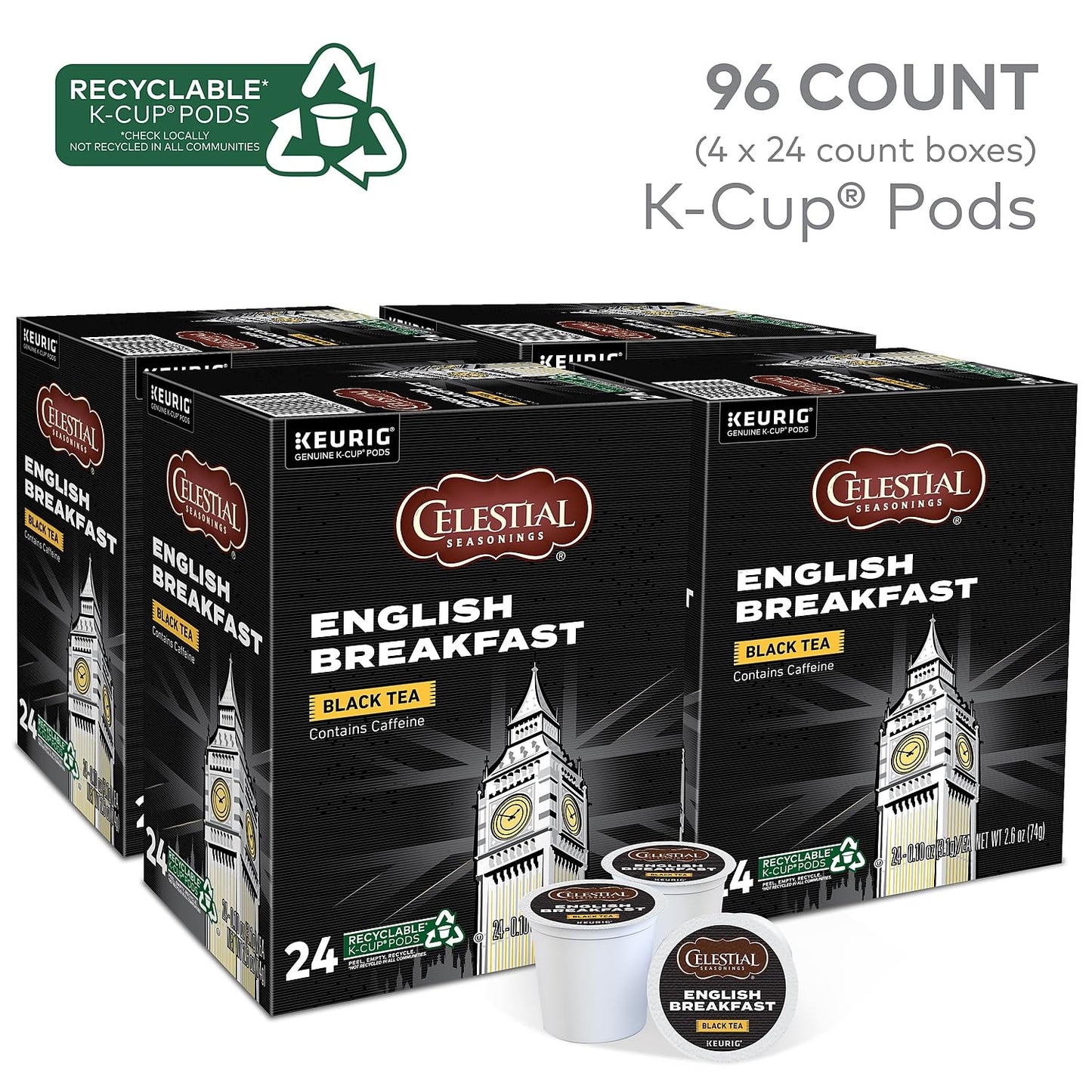 Celestial Seasonings English Breakfast Tea Keurig Single-Serve K-Cup Pods, 96 Count (4 Packs Of 24)