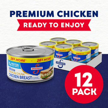 Swanson White Premium Chunk Canned Chicken Breast In Water, Fully Cooked Chicken, 12.5 Oz Can (6 Packs Of 2 Cans)
