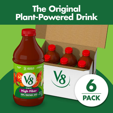 V8 High Fiber Original 100% Vegetable Juice, 46 fl oz Bottle (6 Pack)