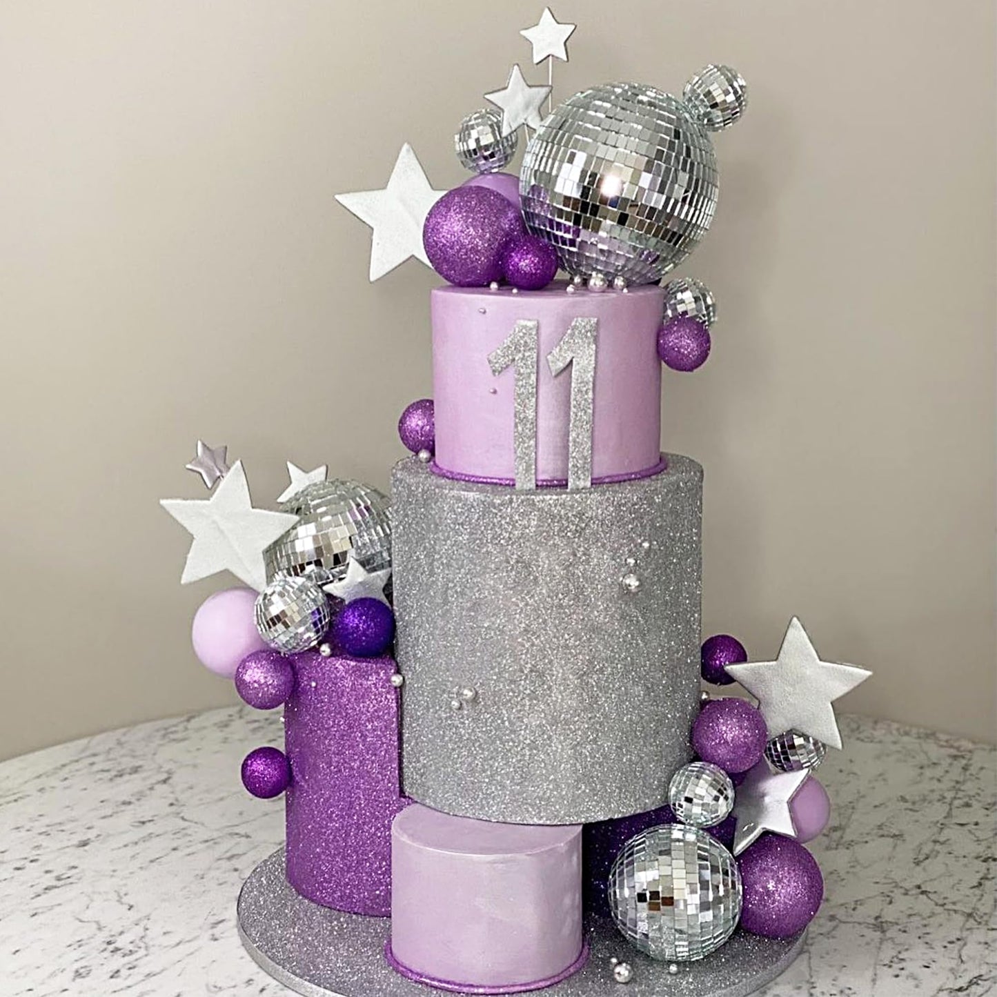 32Pcs Disco Purple Ball Cake Topper Decoration For Wedding Birthday Baby Shower Party Cake Decoration Supplies