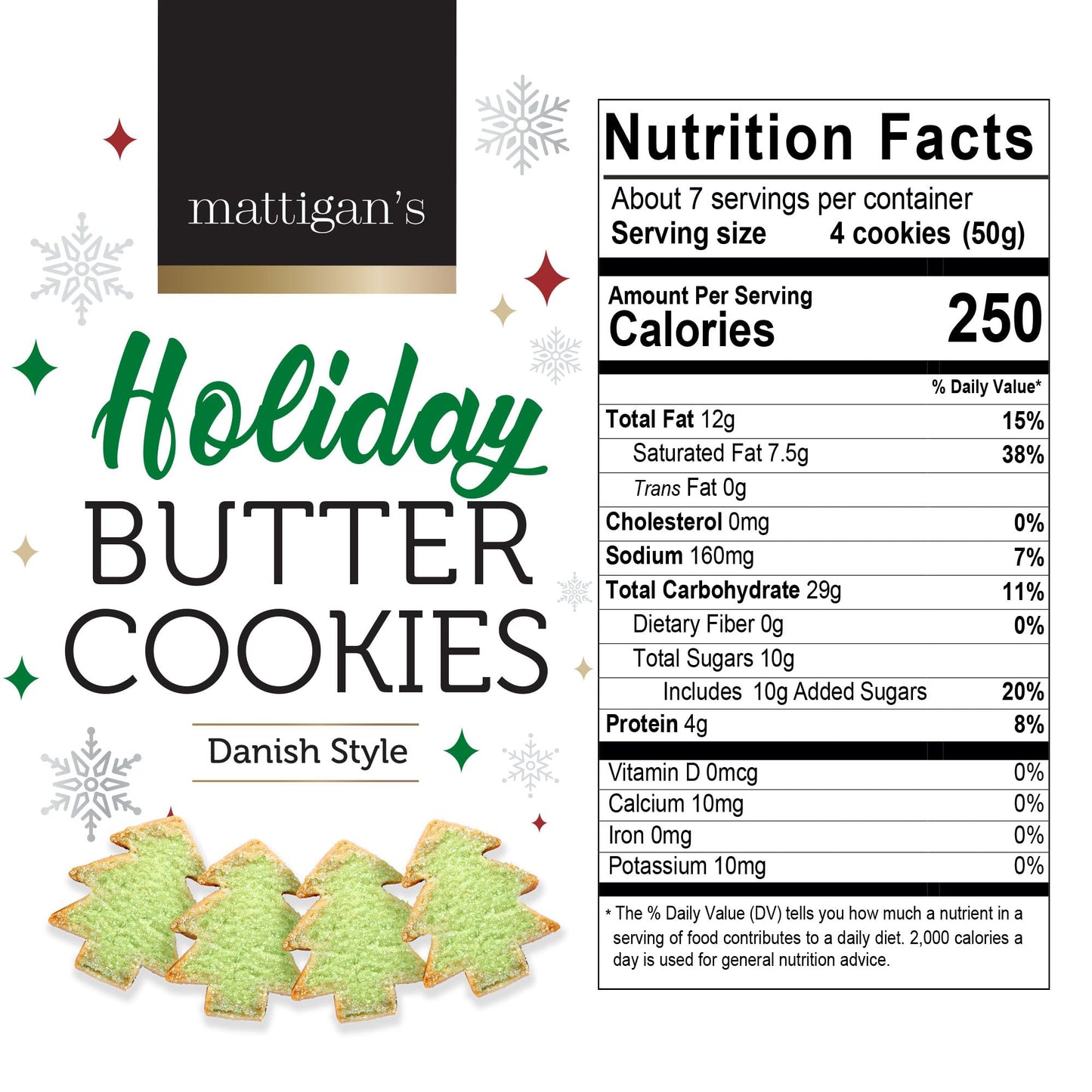 Mattigans Holiday Butter Cookies, Danish Style Cookie, 12 Oz Tin, Gourmet Gifts, Holidays, Christmas, Stocking Stuffer, Special