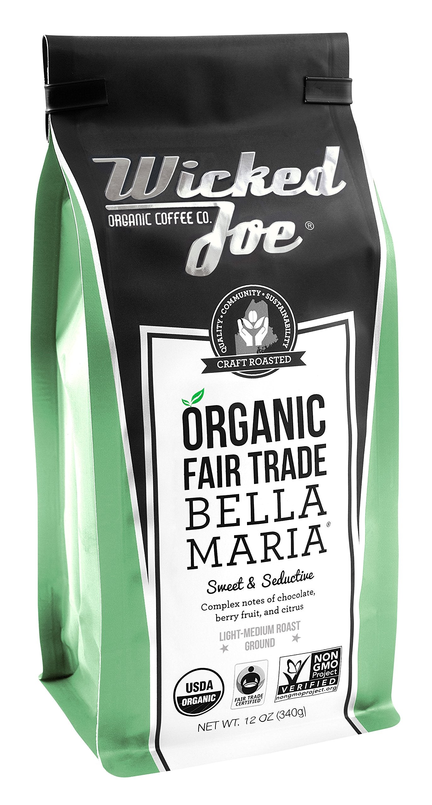 Wicked Joe Coffee Bella Maria Ground, 12 Oz, Light Green