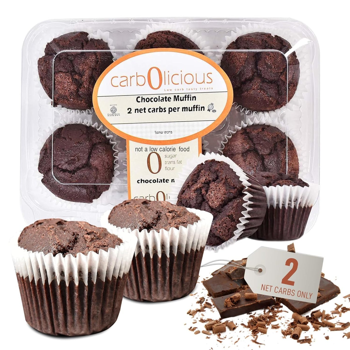 Low Carb Chocolate Muffins 12 Pcs (2-Pack) By Carb-O-Licious - Delicious Keto Mini Muffins With Only 2 Net Carbs 9G Protein - Sugar Free Cupcake Style Healthy Snack Made Almond Flour Low-Carb Treat