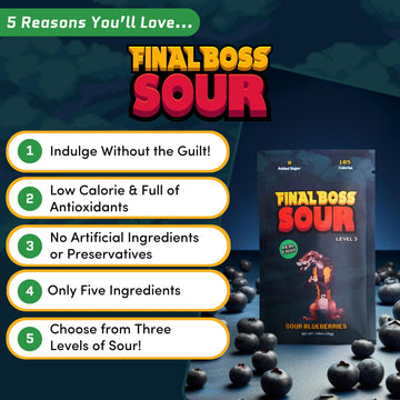 Final Boss Extremely Super Sour Candy, Natural Chewy Blueberry Gummies Made With Dried Fruit, Free Of Artificial Colors, Low Cal