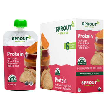 Sprout Organic Baby Food Pouches Stage 3, Organically Sourced Meat Protein, Root Vegetables Apple W/ Beef, 4 Ounce (Pack Of 12)