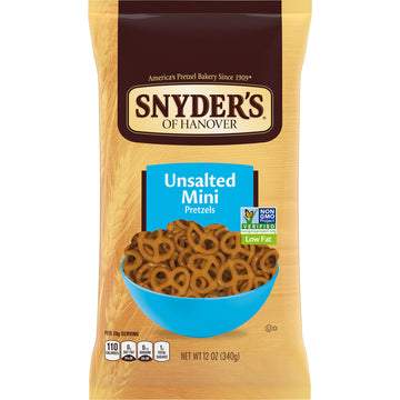 Snyder's of Hanover Mini Pretzels, Unsalted Pretzels, 12 Oz (Pack of 4)