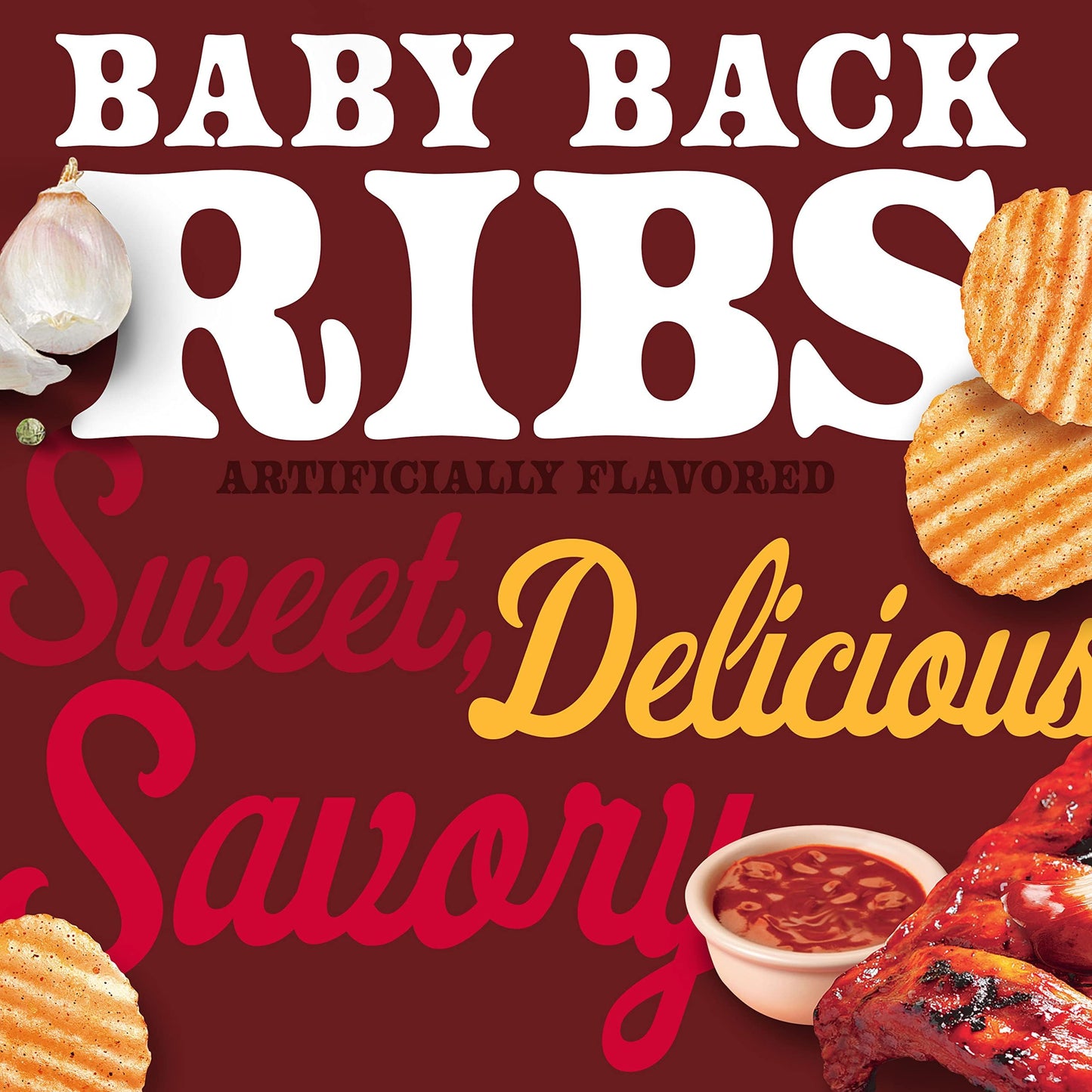 Herrs Baby Back Ribs Potato Chips, 6 Oz Bag, Gluten Free Snacks, Bold Bbq Flavor