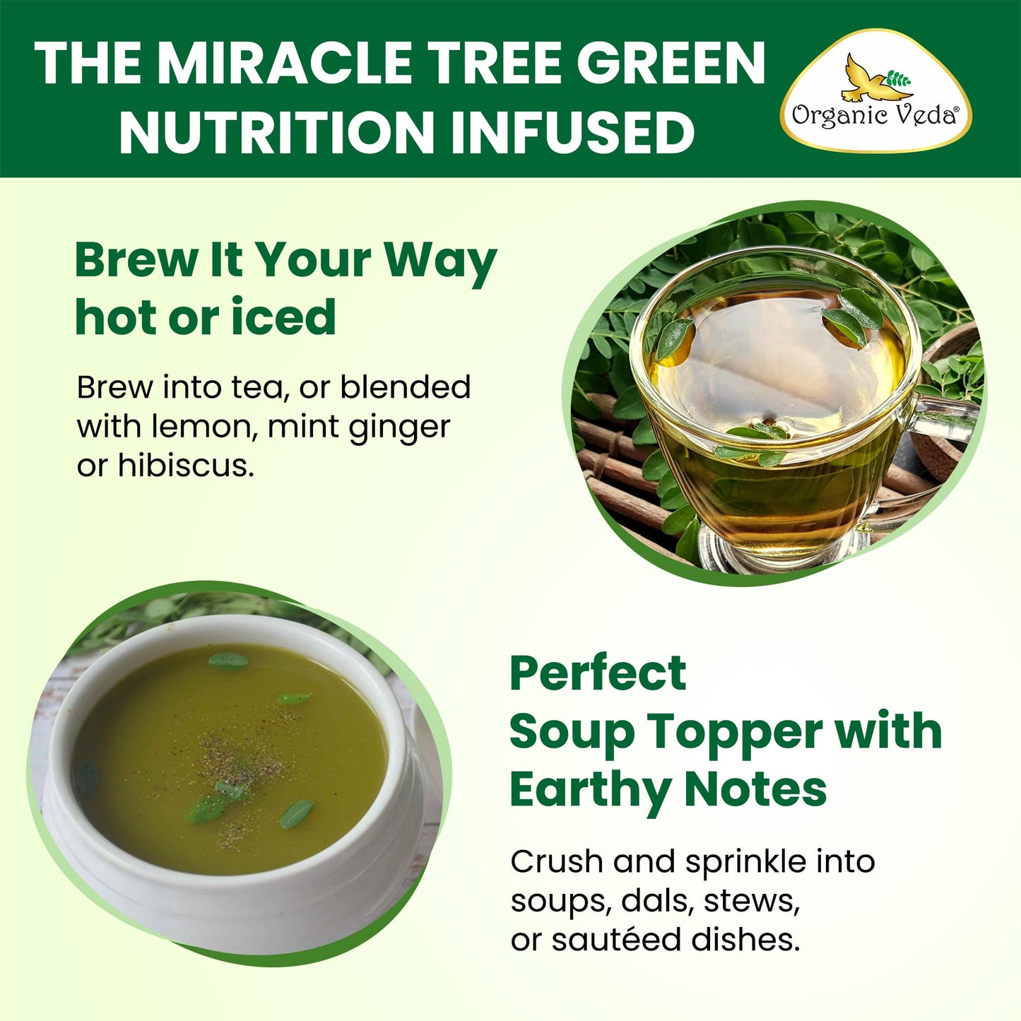 Organic Veda Moringa Tea Leaves - 100% Organic Dried Leaves - Moringa Oleifera Loose Leaf For Herbal Tea - Antioxidants Rich, Naturally Boosts Energy, Supports Digestion & Immune System - 7Oz