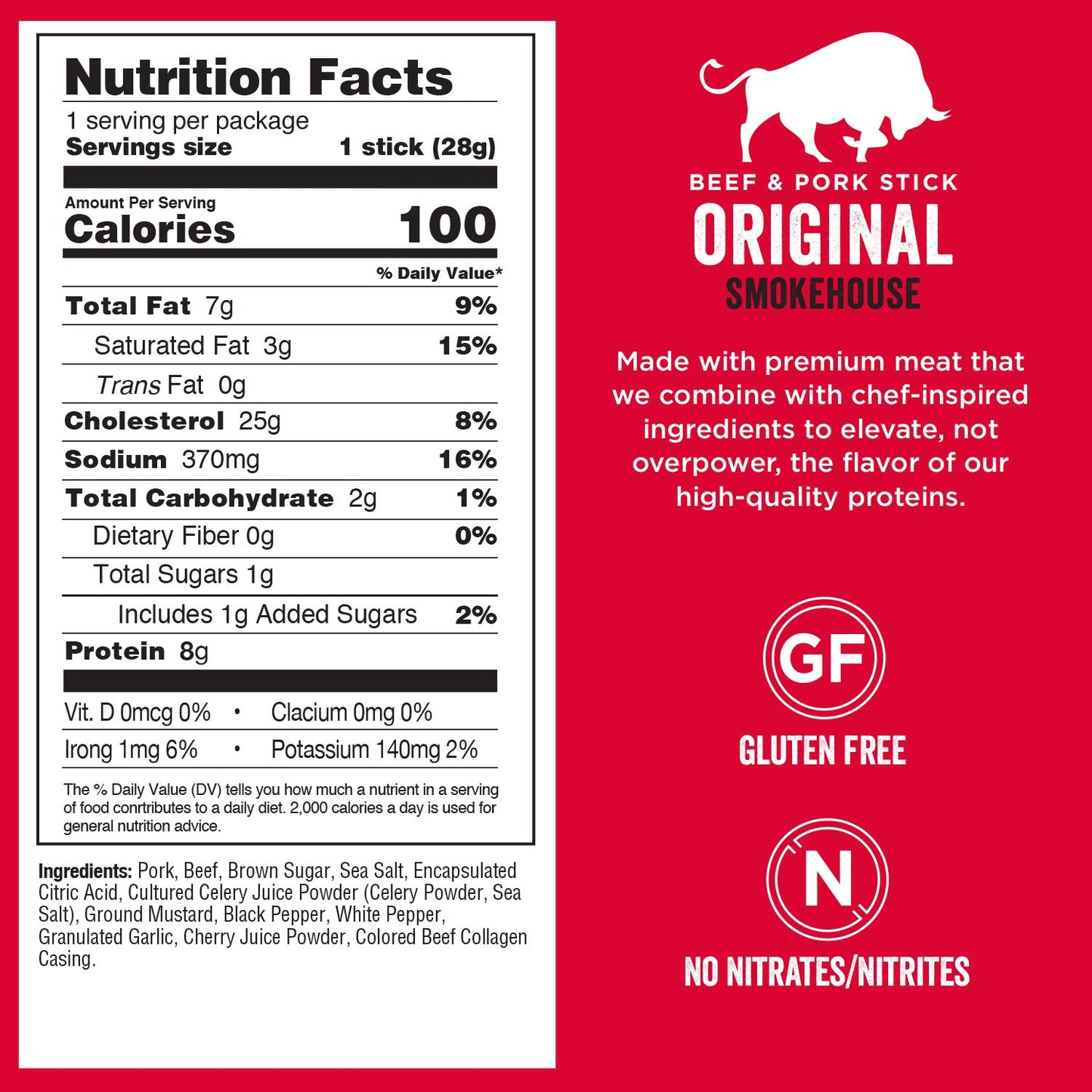 Chef'S Cut Beef & Pork Snack Sticks, Original Smokehouse, High Protein Meat Snack, Individually Wrapped, 8G Protein And 100 Calo