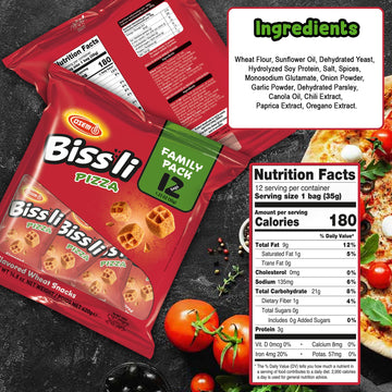 Osem Bissli Crunchy Pizza Wheat Snack, 1.23oz Bags (Pack of 12) - Kosher, No Artificial Colors or Preservatives, Conveniently Pa