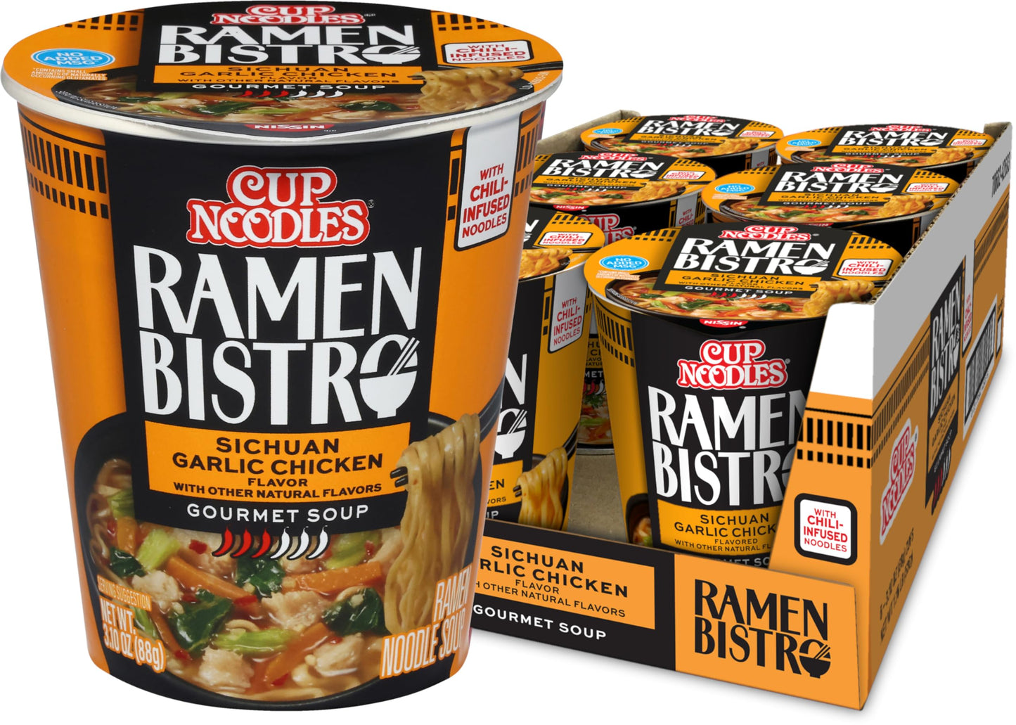 Nissin Cup Noodle Ramen Bistro, Sichuan Garlic Chicken, 3.1 Ounce (Pack of 6)