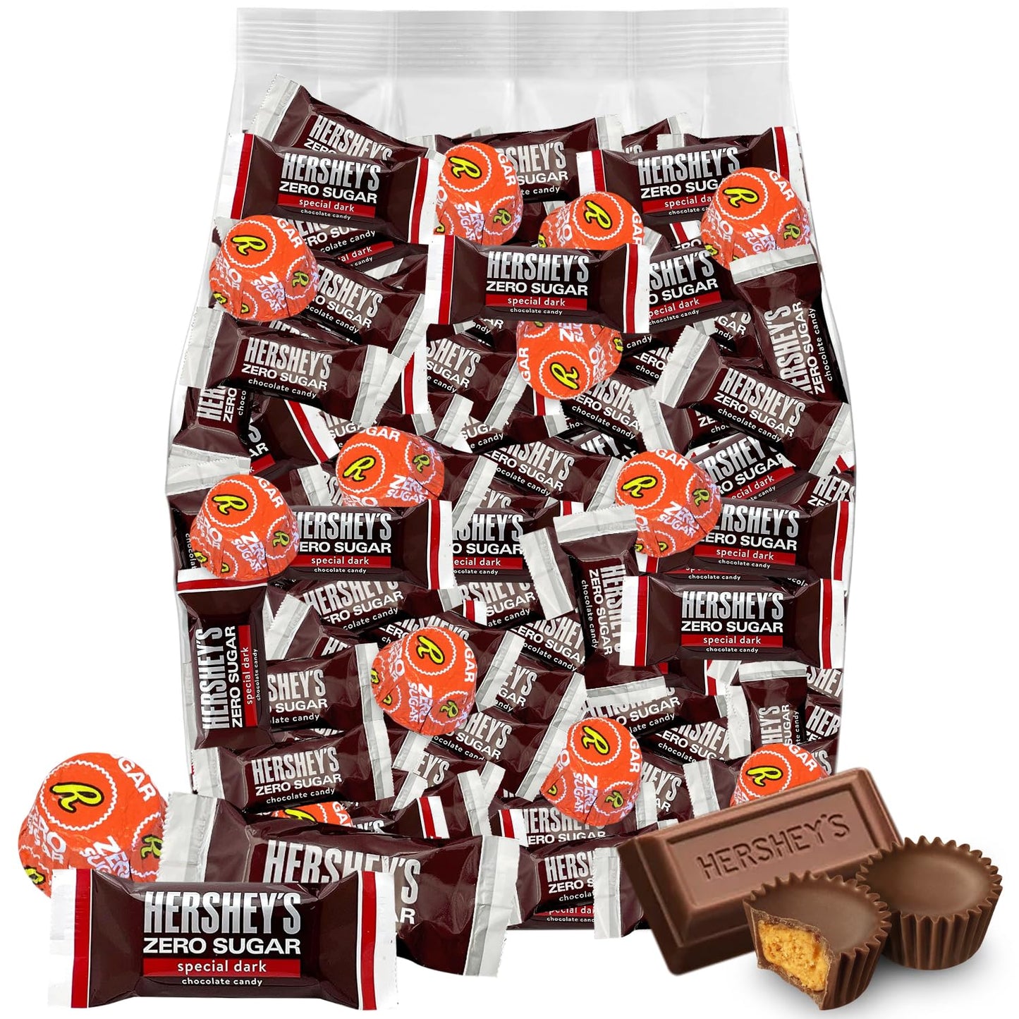 Zero Sugar Chocolate Candy Variety Pack, 1 Lb Pack Of Zero Sugar Miniatures Cups, Special Dark Chocolate Zero Sugar, Milk Chocol
