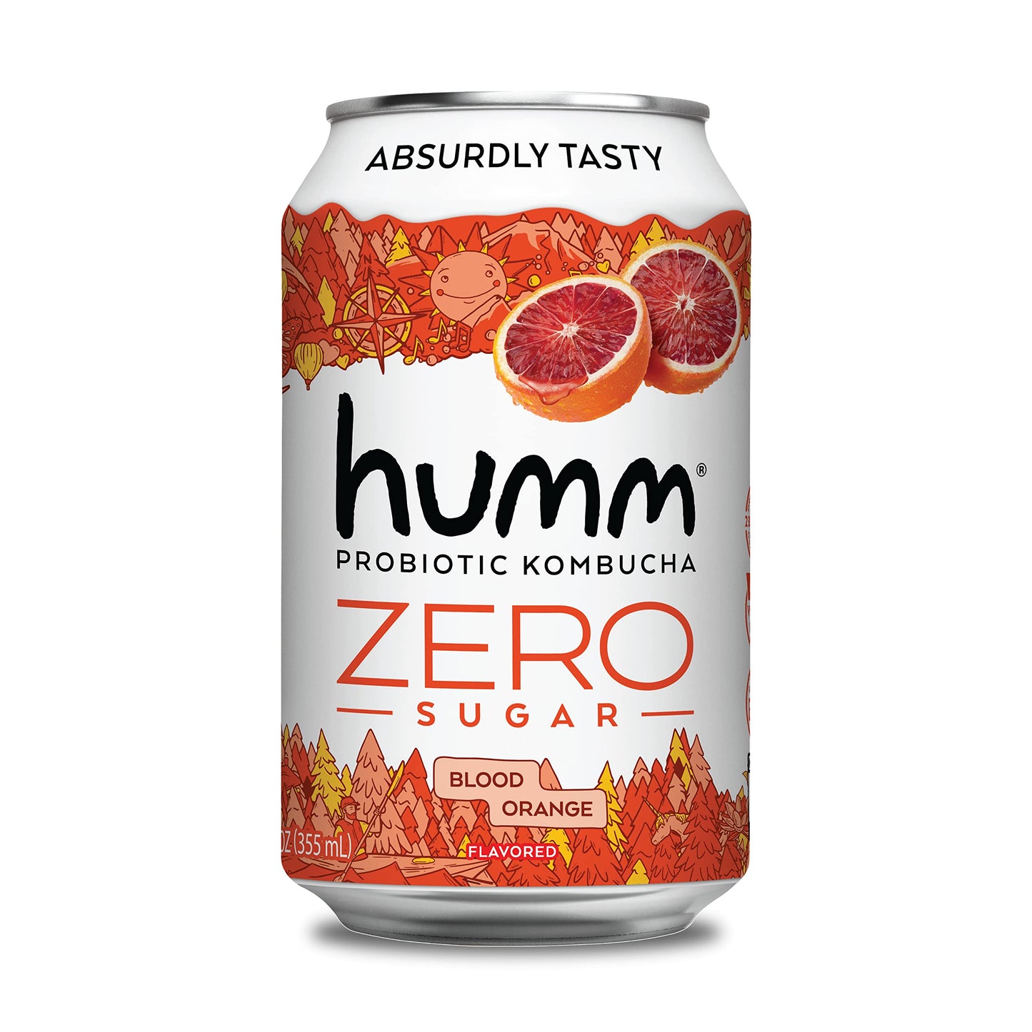 Humm Probiotic Kombucha Zero Sugar Blood Orange - No Refrigeration Needed, Keto-Friendly, Organic, Vegan, Gluten-Free - 12Oz Can