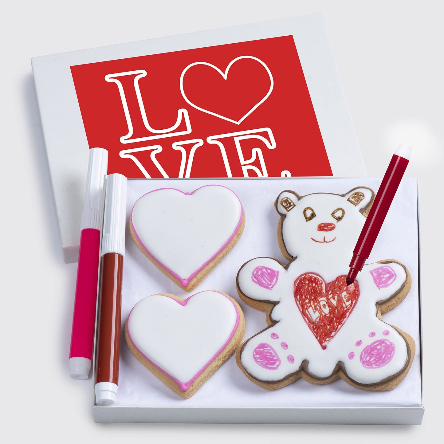 Valentines Day Cookies Gift Basket Decorating Kit With Edible Markers Gourmet Food Gifts Set Unique Fun Treat For Kids Valentines Gifts 3 Count