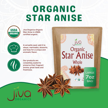 Jiva Organic Whole Star Anise 7 Oz Jumbo Bag - Non-GMO, Non Irradiated, Pure Spice from India, Staranise