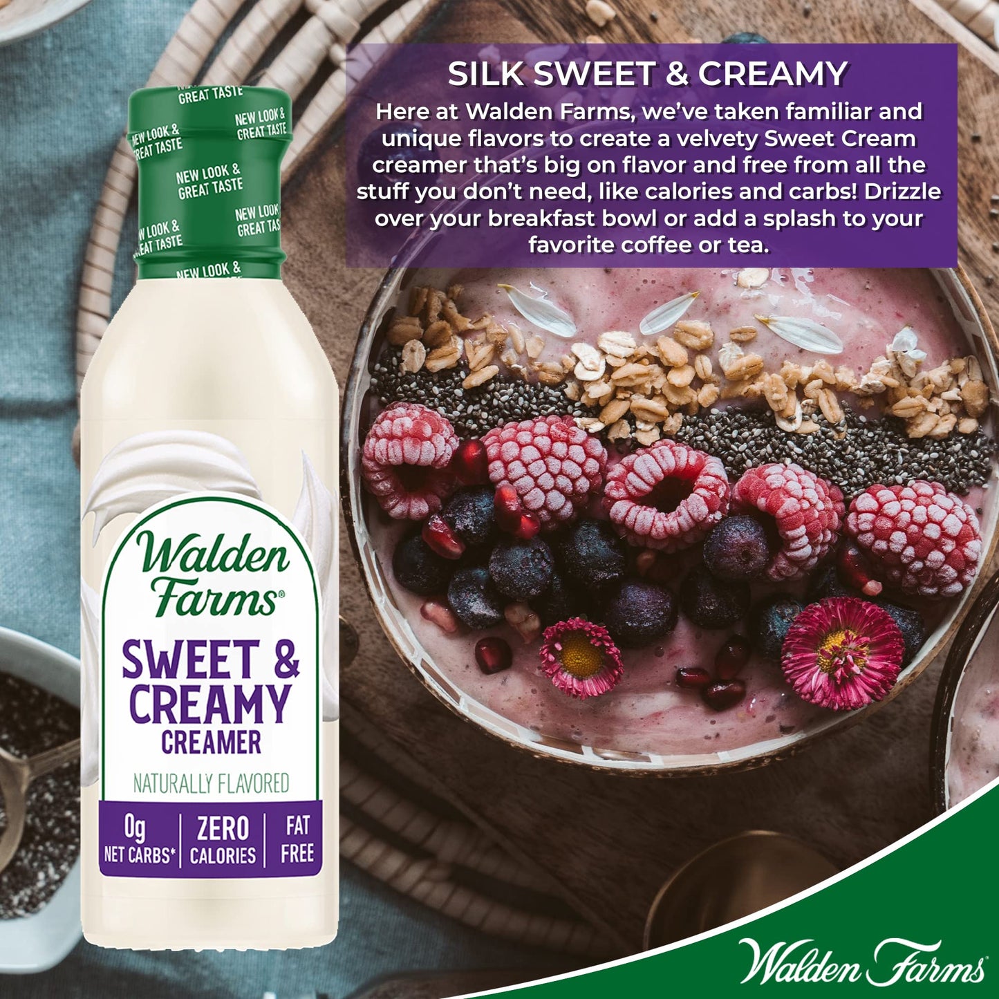 Walden Farms Sweet Cream Coffee Creamer, 12 Oz. Bottle, Fresh Flavored Non-Dairy Milk Substitute, Natural And Organic Liquid, Gl