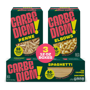 Carbe Diem!, Trio Sampler Pack, Spaghetti, Penne & Elbow, Lower Net Carb Pasta with Traditional Flavor & Texture, 8 grams of Pro