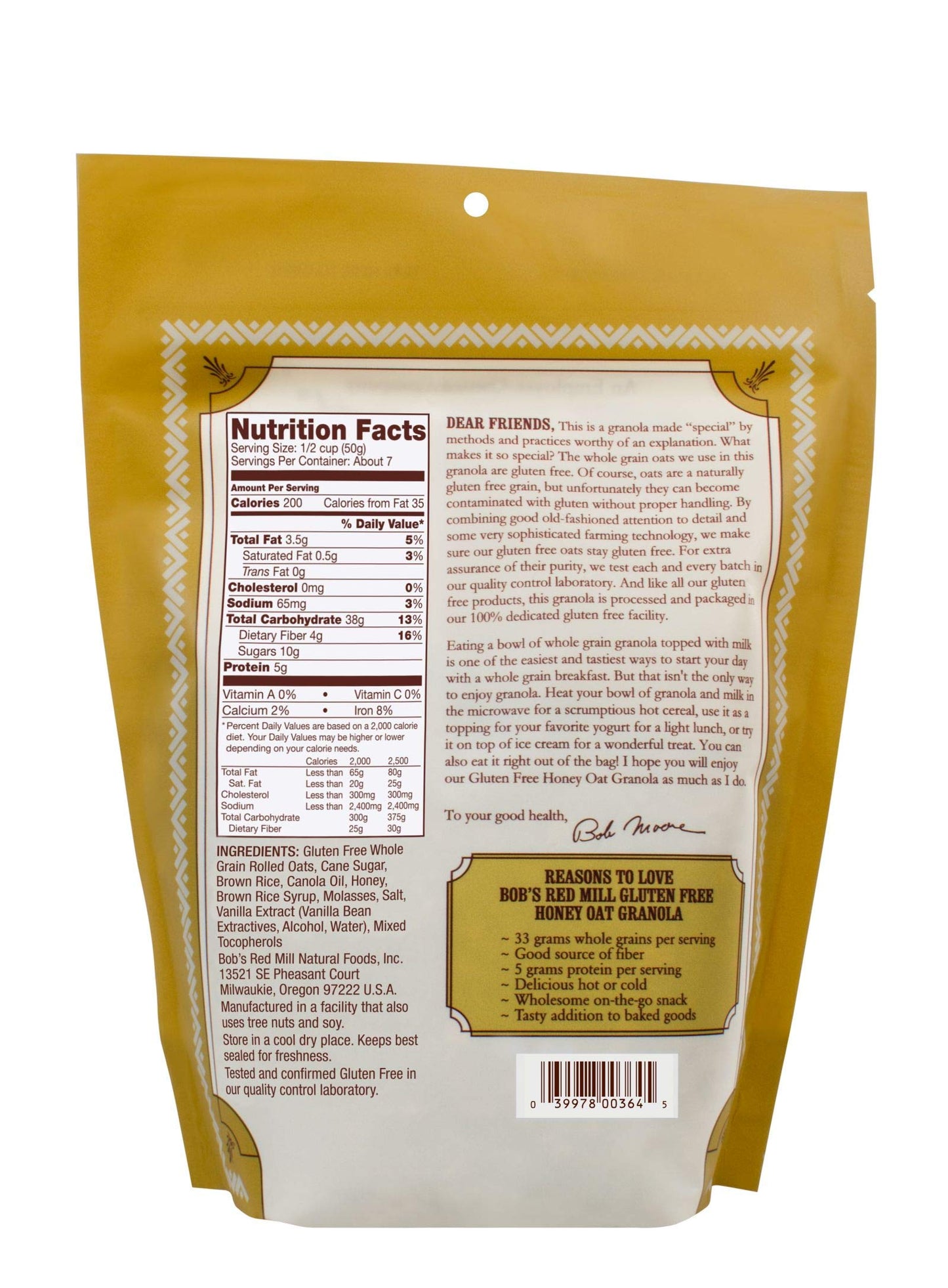 Bob'S Red Mill Gluten Free Honey Oat Granola, 12-Ounce (Pack Of 4)