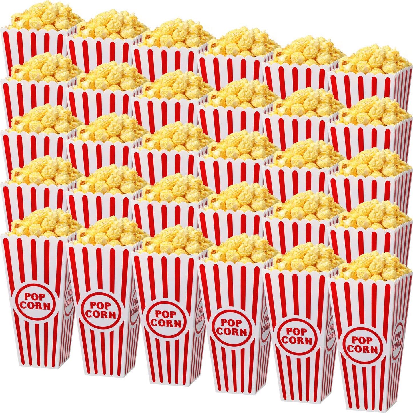 Yuxung 30 Pack Plastic Popcorn Boxes Red and White Striped Popcorn Buckets Bulk Reusable Open Top Containers for Movie Night, Cl