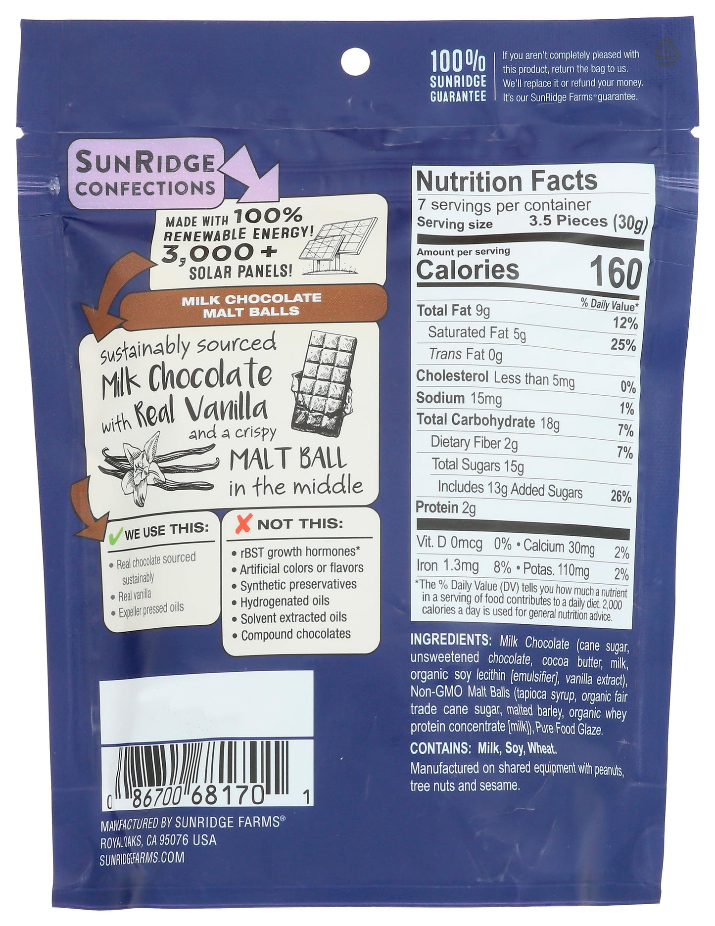 SUNRIDGE FARMS Milk Chocolate Malt Balls, 7 OZ