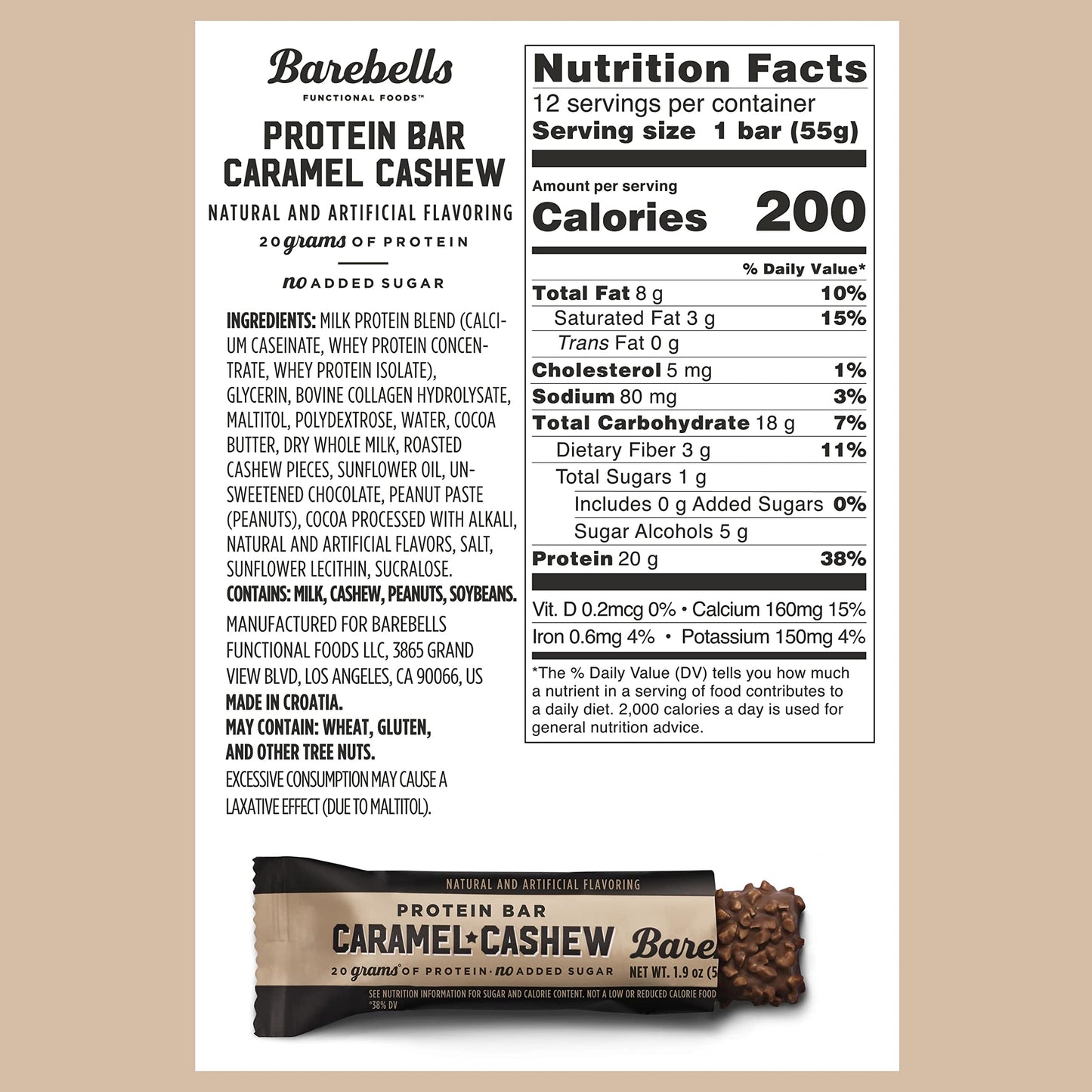 Barebells Protein Bars Caramel Cashew - 12 Count, 1.9Oz Bars With 20G Of High Protein - Chocolate Protein Bar With 1G Of Total S