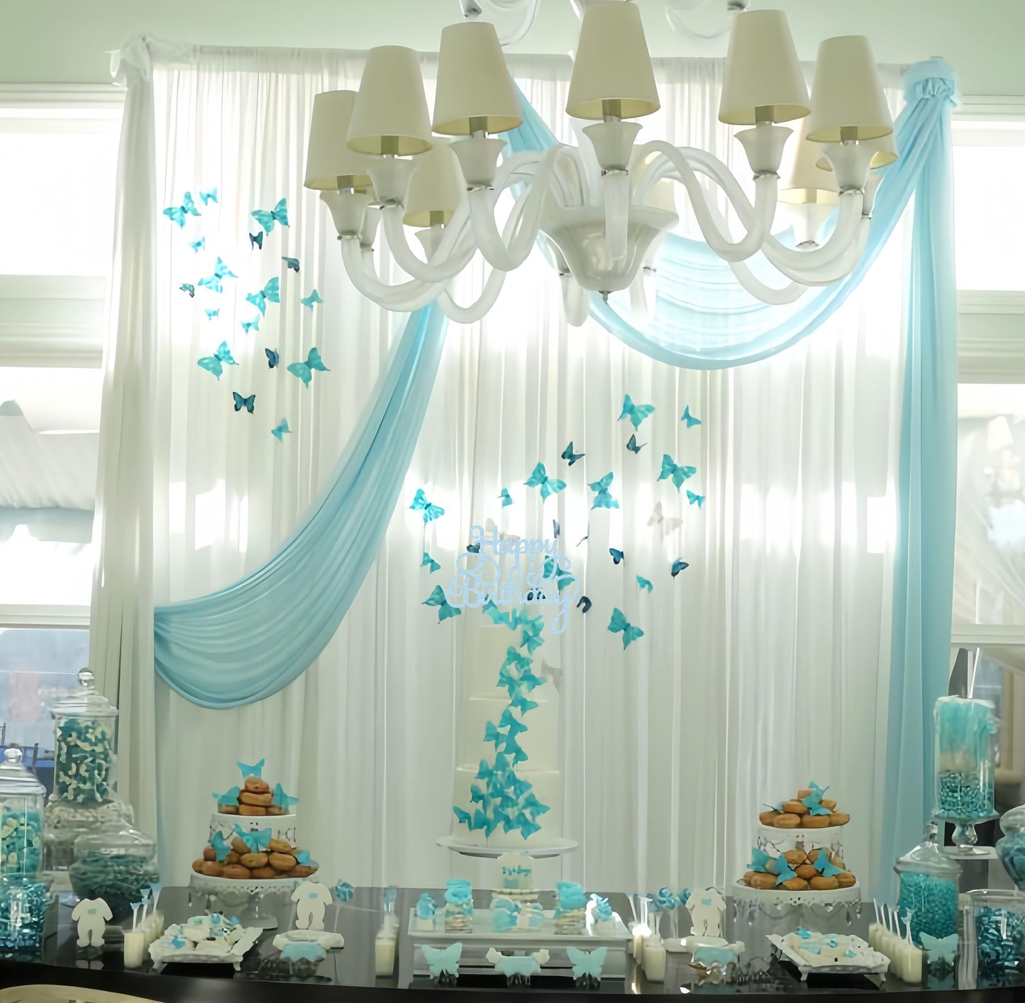 EONNCNT Happy Birthday Cake Topper - Light Blue Glitter, 6.3x8.2, Paper, Model: MOUCCT-HB