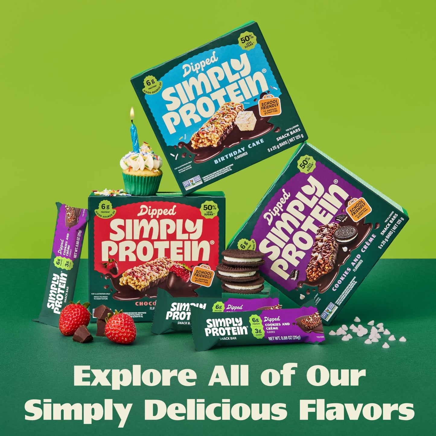 Simply Protein - Chocoberry Dipped Bars 20 Count - Plant Based Protein Snack Bars - Snacks for Kids - 6g Protein 3g Sugar & 100 Calories - Vegan Gluten Free Non GMO & Kosher - 4 Boxes
