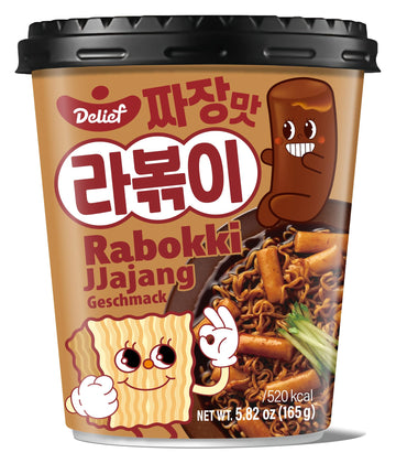 Delief Rabokki Jjajang Flavor 165G/5.82Oz - Pack Of 4, Korean Street Food, Ramen Noodle And Tteokbokki Rice Cake Combined In 1 -