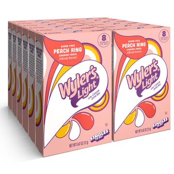 Wyler s Light Singles To Go Powder Packets, Water Drink Mix, Watertok Peach Ring, 96 Servings, 8 Count x Pack of 12