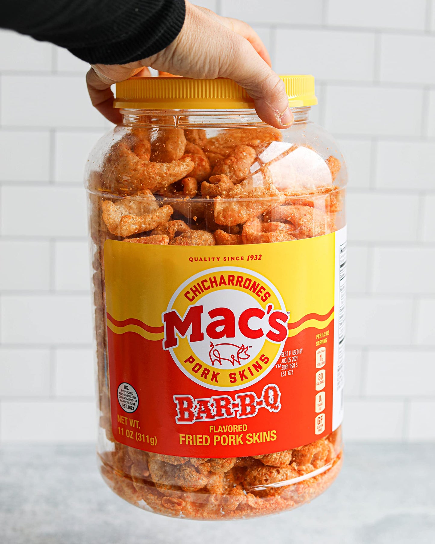 Mac'S Bbq Pork Skin Canisters, Organic, Gluten Free, Keto Friendly, 7.5Oz (Pack Of 3)