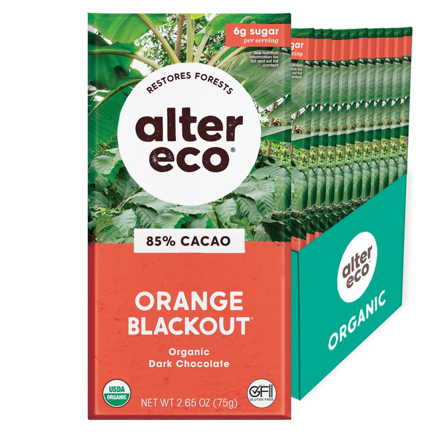 Alter Eco | Chocolate Bars | Pure Dark Cocoa Fair Trade Organic Non-Gmo Gluten Free (12-Pack Orange Blackout)