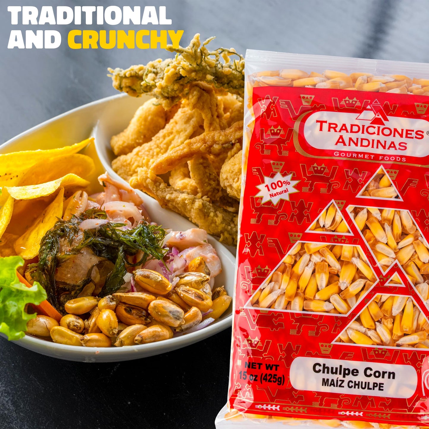 Tradiciones Andinas Chulpe Corn 15 Oz - Maiz Chulpe Peruano, Dried Corn For Toasting, Peruvian Whole Kernel, Maiz Peruano Para T