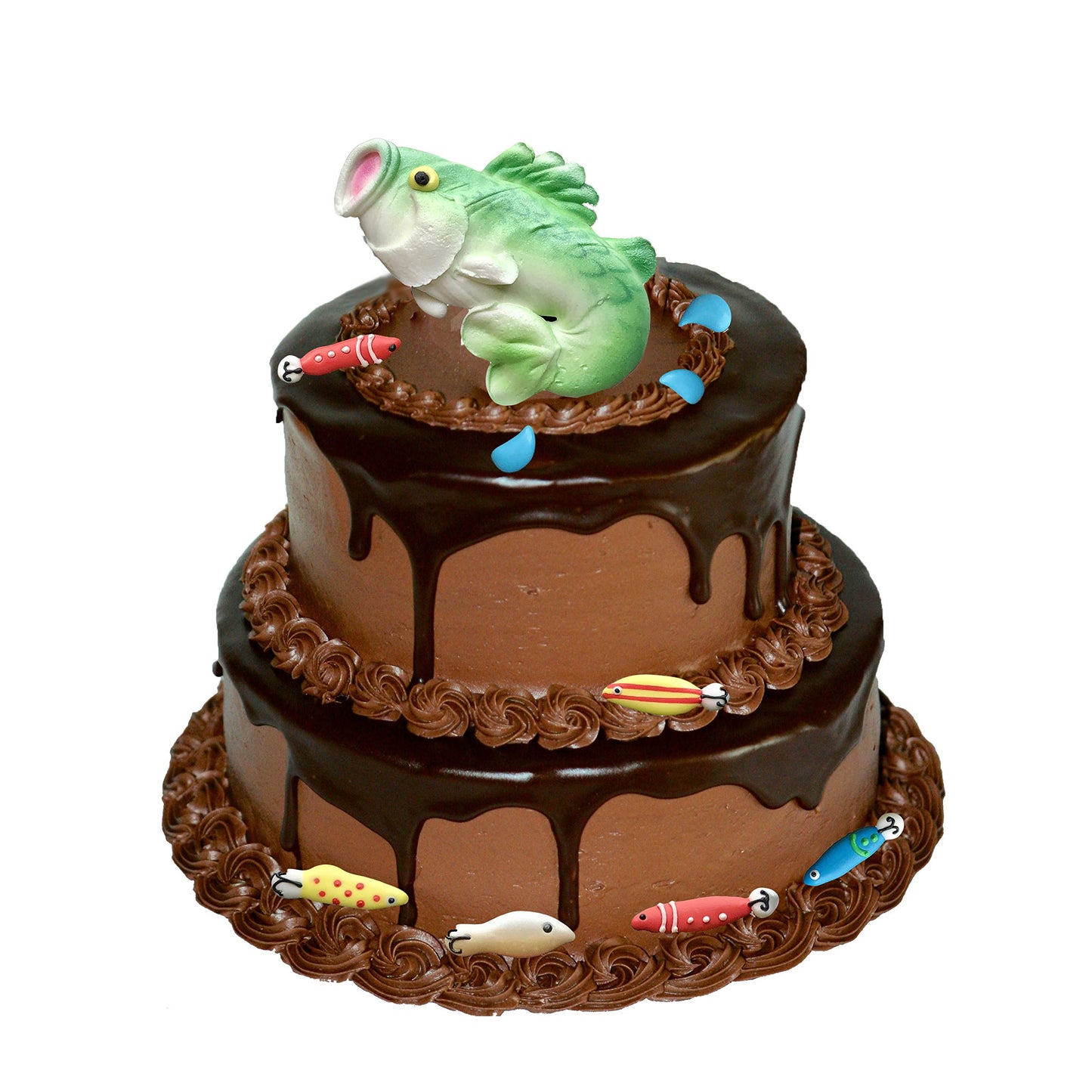 Large Mouth Bass- 10 Pcs Edible Royal Icing Cake Cupcake Topper (Choose Style Below)