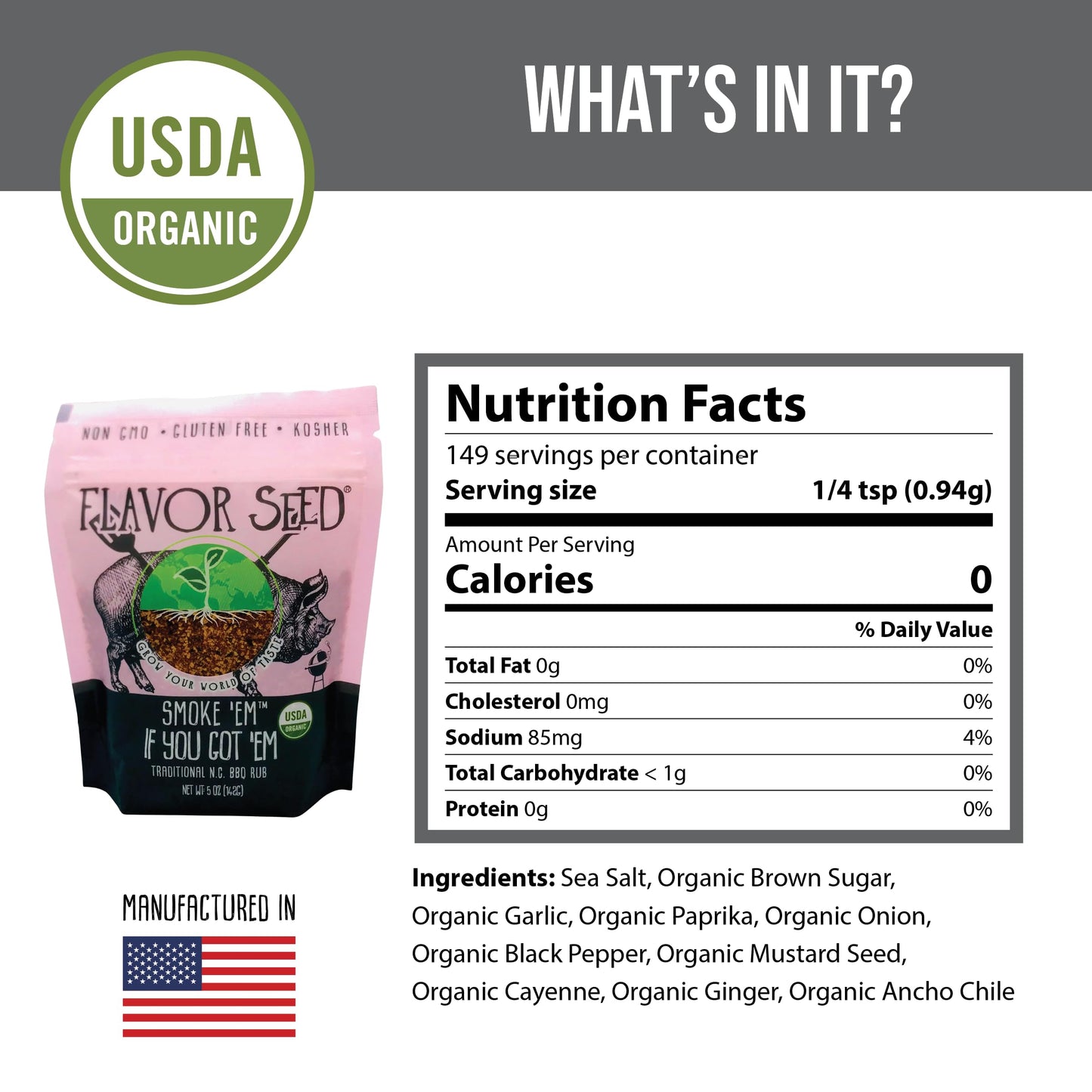 Flavor Seed Organic BBQ Rub, Sweet & Spicy Gluten Free Seasoning, 5 oz Resealable Pouch