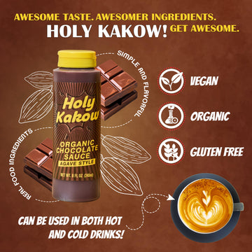 Holy Kakow Organic Chocolate Sauce - Chocolate Syrup, Organic, Sugar Free, Sweetened With Agave, Real Food Ingredients, Specific Flavor - 8Oz, 1-Pack