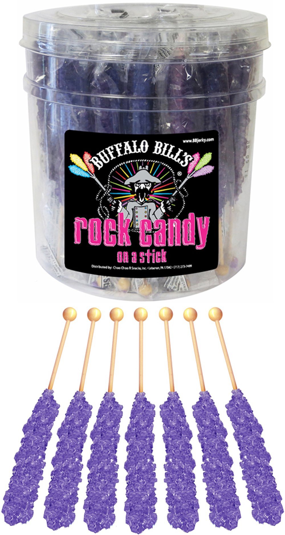 Buffalo Bills Grape (Purple) Rock Candy On A Stick (36-Ct Tub Purple Rock Candy Crystal Sticks)
